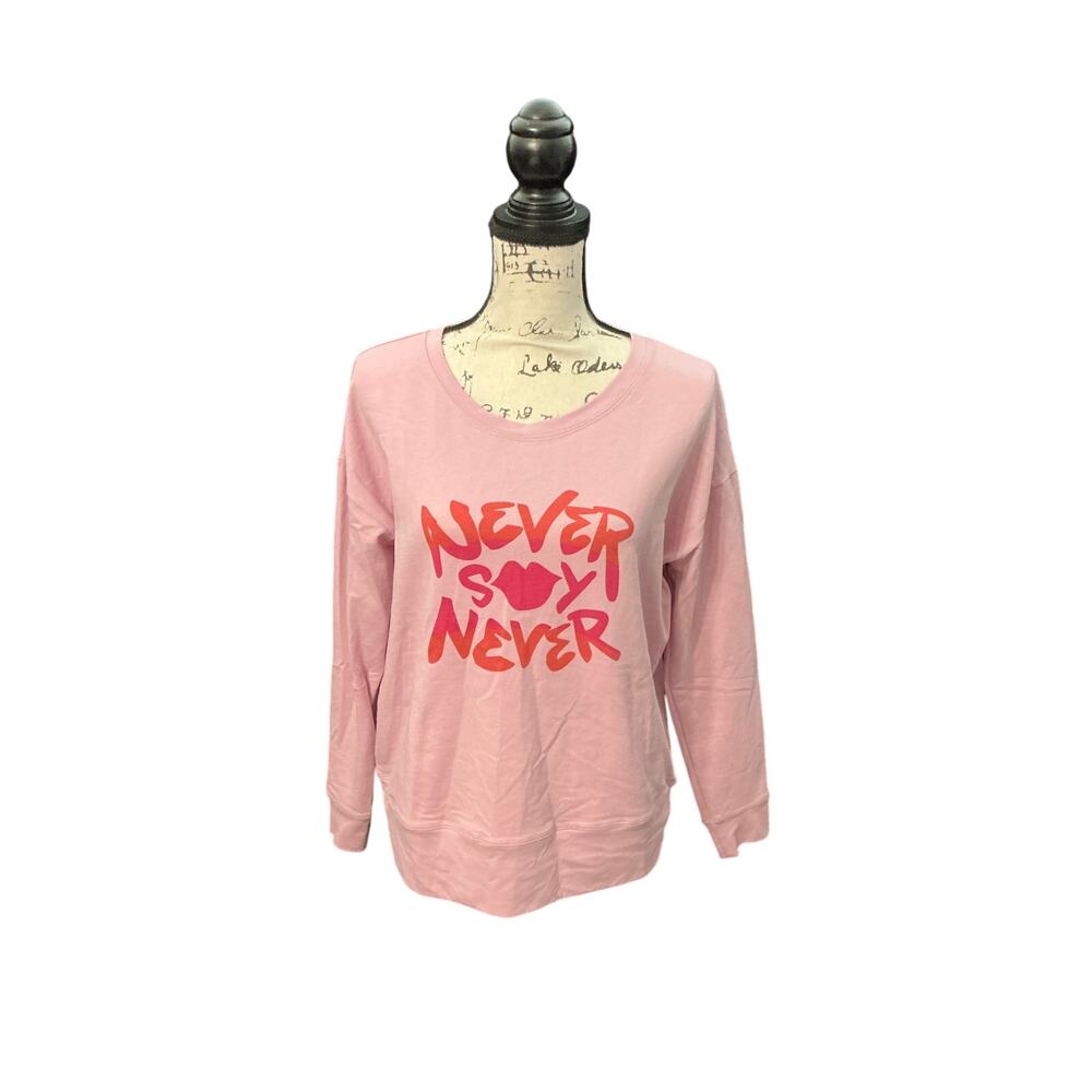 Cabi Pink “Never Say Never” Graphic Sweatshirt – Size Small